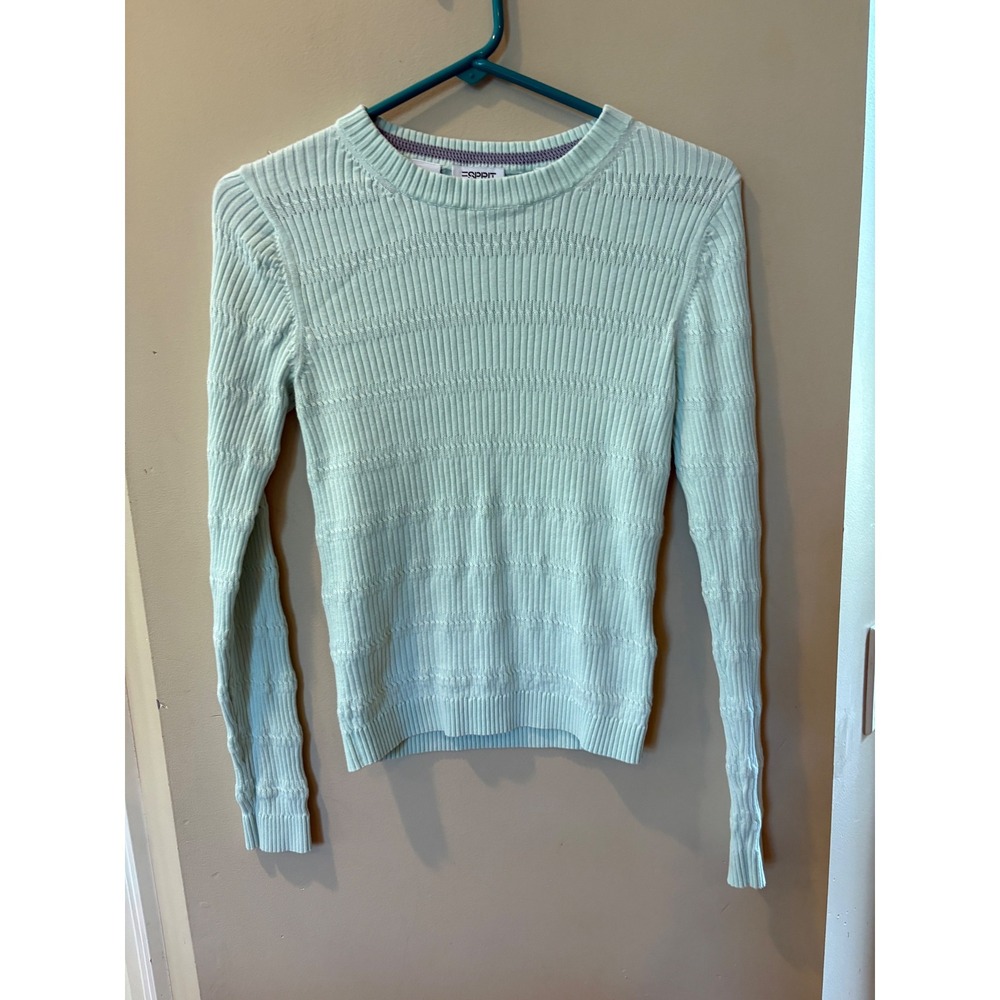 Esprit Womens Mint Green Ribbed Knit Long Sleeve Crew Neck Sweater Size M